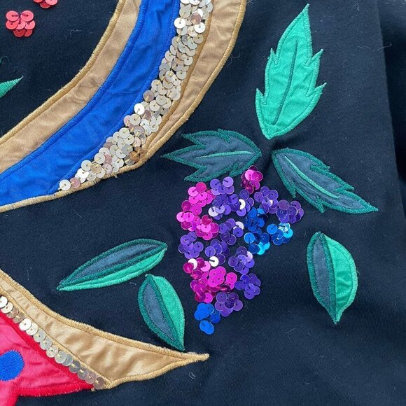 Vintage 1980s Accessory Lady Womens Top Sz Medium Black Beaded Sequins Loud - Picture 10 of 11